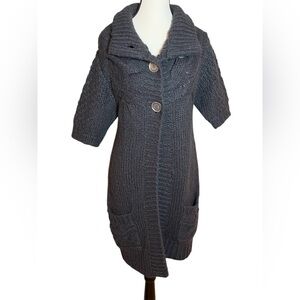 Free People Long Cardigan Sweater Grey  Size Medium Short Sleeve Cable Knit